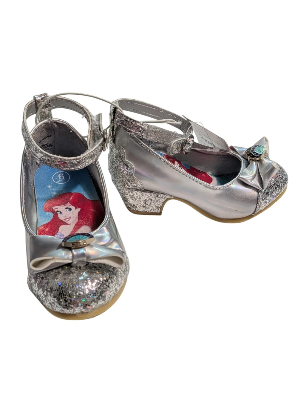 Disney Princess Ariel Silver Glitter Ballet Heels Toddler Girls Size 6 NWT Box